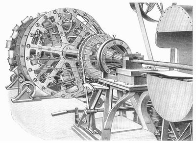 Fig. 5. Maschine zur Umspinnung von Starkstromkabeln mit Eisendrhten.