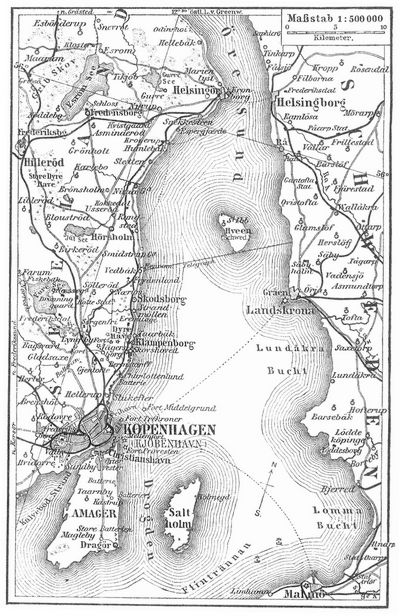 Karte der Umgebung von Kopenhagen.