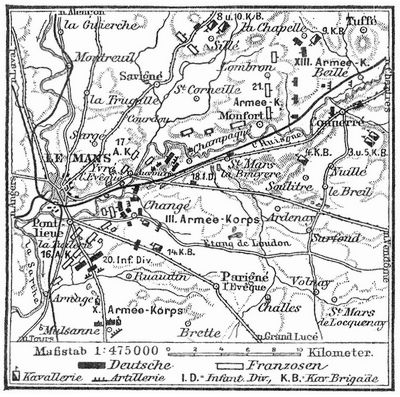Karte zur Schlacht bei Le Mans (6.–12. Jan. 1871).