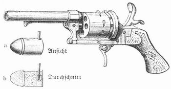 Fig. 1. Lefaucheux-Revolver nebst Patrone a u. b.