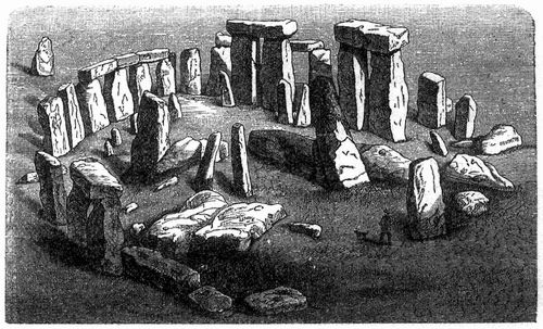Stonehenge im 19. Jahrhundert, von Westen gesehen. (Nach Lubbock.) Der auerhalb des Kreises ...
