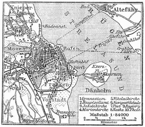 Lageplan von Stralsund.