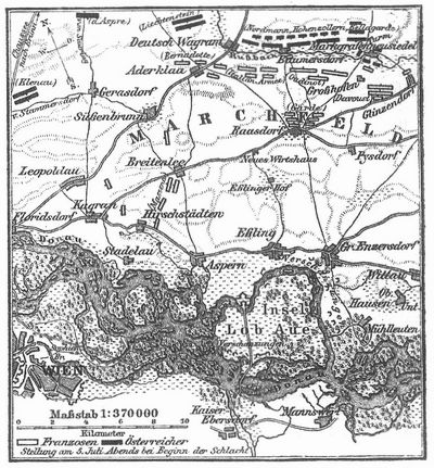 Krtchen zur Schlacht bei Wagram (5. und 6. Juli 1809).