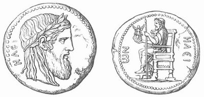 Fig. 1 u. 2. Mnzen von Elis mit dem Zeus von Olympia.