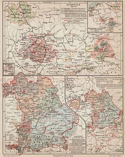 Geschichtskarte von Bayern und Kurpfalz.