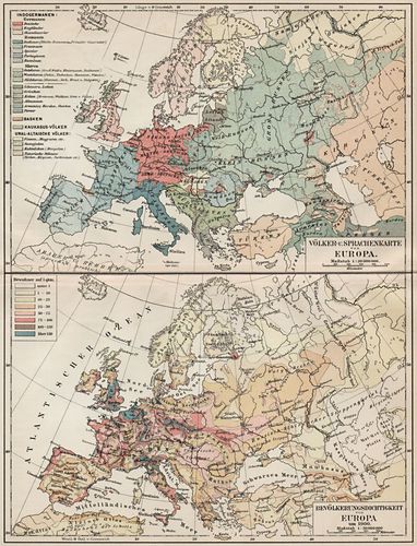 Vlker- u. Sprachenkarte. Bevlkerungsdichtigkeit von Europa.