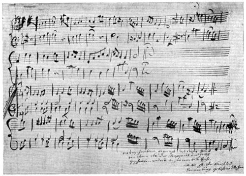 Menuett und Trio Mozarts aus dem Jahre 1761, Köchel-Verzeichnis Nr. 1. Originalhandschrift