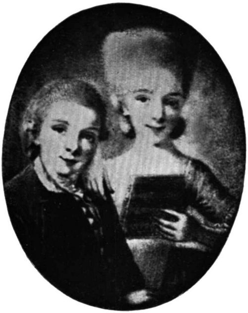 Wolfgang und Nannerl. Unbezeichnete Miniatur auf Elfenbein, um 1763