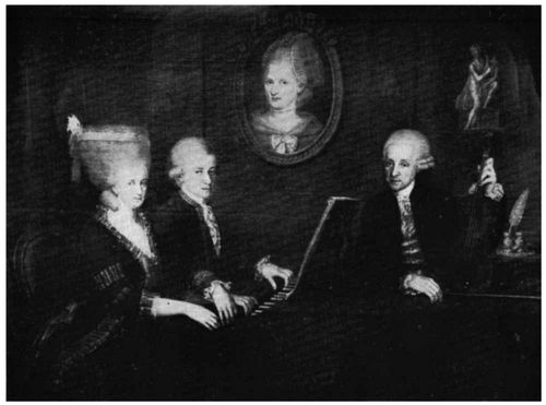 Die Familie Mozart. lbild von Johann Nepomuk della Croce aus dem Jahre 1781