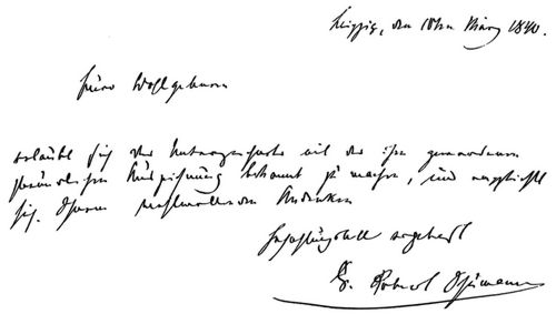 Brief Robert Schumanns.⋼Nach dem Original im Besitze von Dr. Max Friedlnder in Berlin.(S. 32)