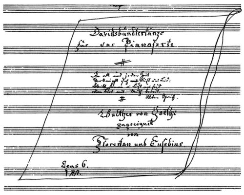 Verkleinerung des Titelblattes nach dem Original-Manuskript.⋼Eigenthum der Gesellschaft der Musikfreunde in Wien.(S. 60)