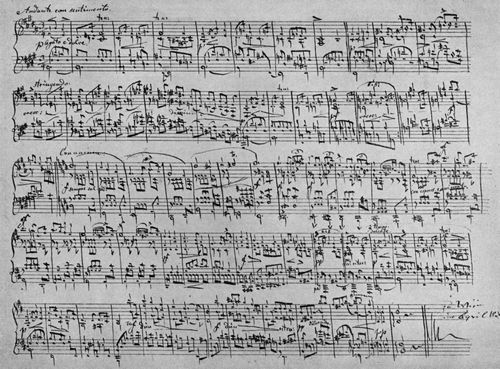 Clara Wieck: Andante fr Pianoforte, 1838.⋼Verkleinerung des Original-Manuskripts im Besitze der Gesellschaft der Musikfreunde in Wien.(S. 61)