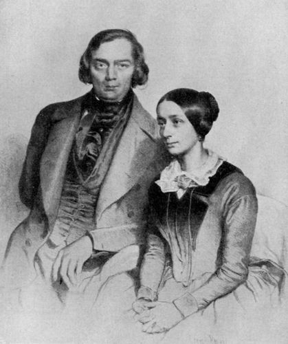 Robert und Clara Schumann.⋼Lithographie (1847) von Ed. Kaiser. Vorlage im Besitze der Gesellschaft der Musikfreunde in Wien.(S. 64)