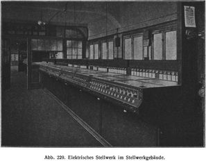 Abb. 229. Elektrisches Stellwerk im Stellwerkgebäude.