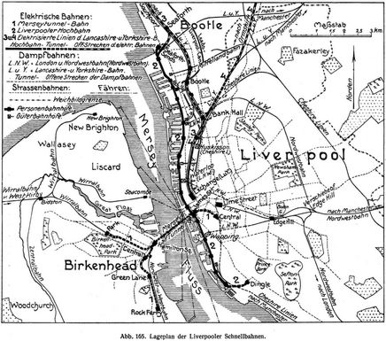 Abb. 165. Lageplan der Liverpooler Schnellbahnen.