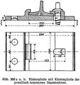 Abb. 368 a u. b. Hakenplatte mit Klemmplatte der preuisch-hessischen Staatsbahnen.