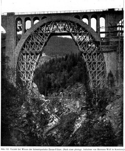 Abb. 152. Viadukt bei Wiesen der Schmalspurbahn Davos-Filisur. (Nach einer photogr. Aufnahme von ...